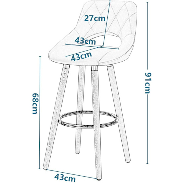 Rootz Barstol i imiteret læder - Skammel af træramme - Komfortabel siddeplads - Holdbar og stabil - Nem montering - 91 cm x 43 cm x 43 cm