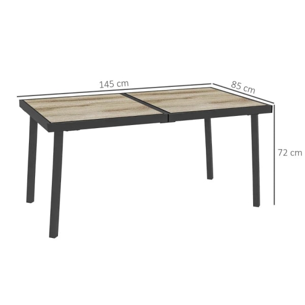 Rootz Havebord - Terrassebord - Udendørsbord til 6 personer - Trælook - Metalstel - Vejrbestandig - Grå - 145 x 85 x 72 cm