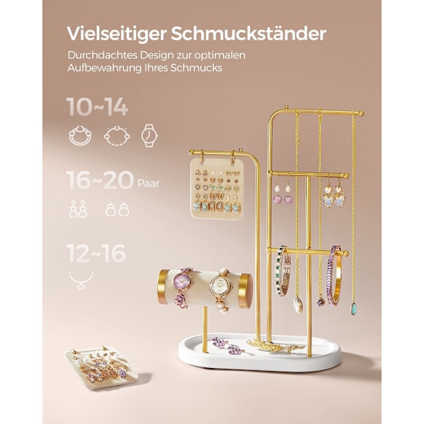 Rootz smyckesställ - Örhängehållare - Halsbandsskärm - Stålram - Sammetsfoder - 10,8 cm x 20,4 cm x 31,5 cm
