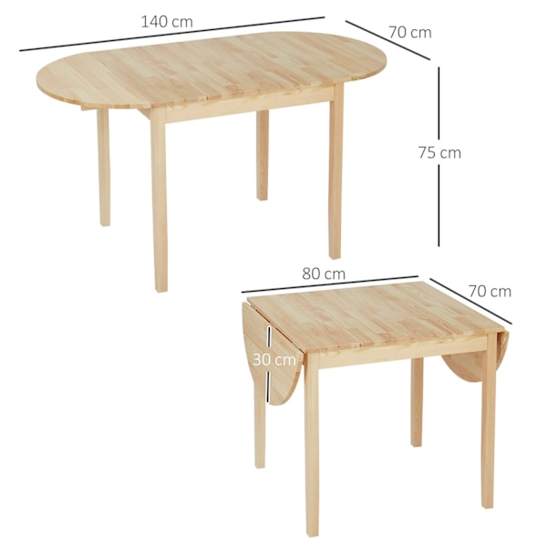 Rootz Foldbar Oval Dining Table - Rymdbesparande bord - Solid Wood Table - Optimera Space - 140L x 70B x 75H cm
