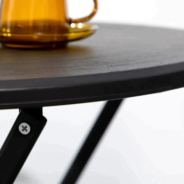 Rootz Havebord - Rundt - Sammenklappeligt - Til 2 personer - Trælook - Stål + Plast - Mørkegrå - 60 x 60 x 73 cm