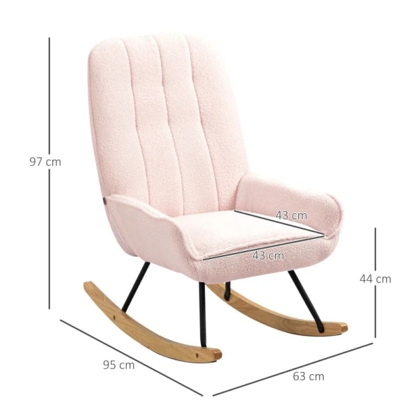Rootz keinutuoli - Moderni muotoilu keinutuoli - Sherpa Fleece - Kumipuu - Tikkaus - Natural + Pinkki - 63 cm x 95 cm x 97 cm