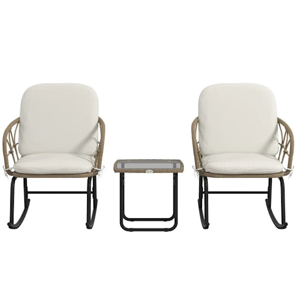 Rootz Gyngestolssæt - Havemøbler - Bistrosæt - Boho Style - PE Rattan - Vejrbestandig - Creme - 63W x 82D x 75H cm
