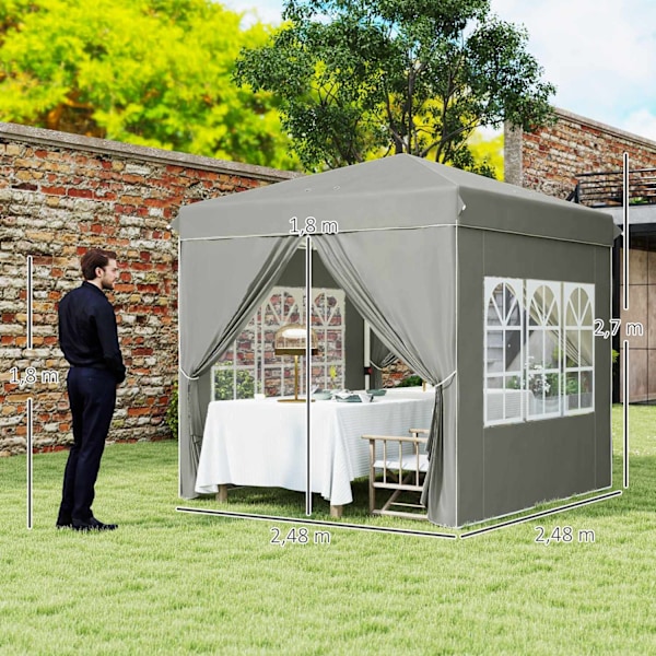 Rootz Pop Up Gazebo Tent - Garden Pavilion - Party Shelter - UPF50+ Protection - 248cm x 248cm x 270 cm - Grå