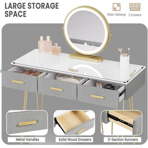 Rootz Sminkbord med spegel - Sminkbord - Sminkbord - LED-belysning - E1 MDF - 100 cm x 121,5 cm x 40 cm