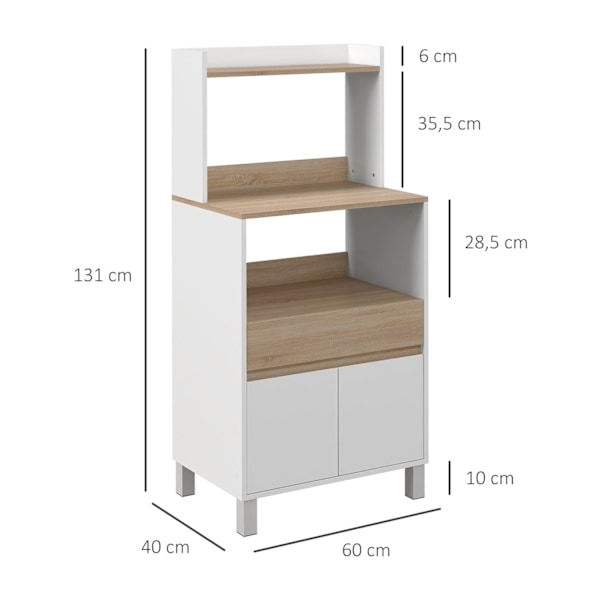 Rootz Microwave Kitchen Trolley - Opbevaringsskab - Kitchen cart - Rumbesparende design - 60 cm x 40 cm x 131 cm