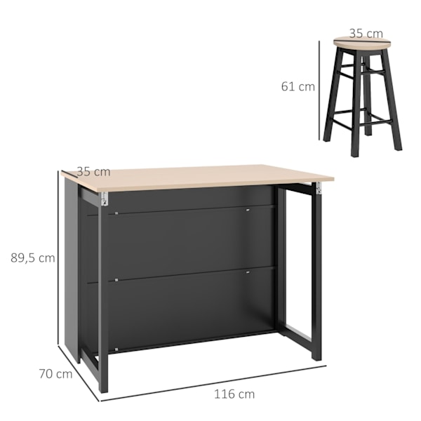 Rootz 3 Piece Barset - Bar Table Set - Foldbar matuppsättning - 6 förvaringsfack - 116x70x89,5 cm