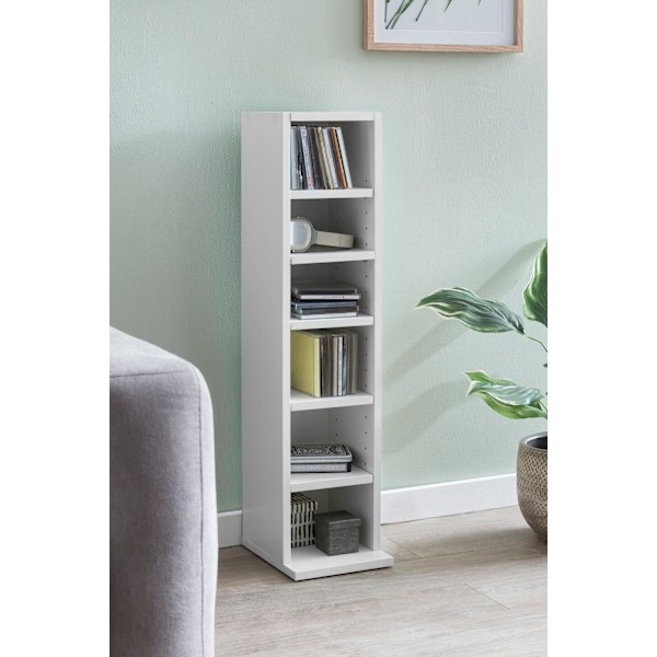 Rootz Design bokhylla 21x91x20cm med 6 fack Vit - Golvhylla trähylla fristående - Skohylla träkorridor - Smal vägghylla barnrum - Nieschenregal Modern
