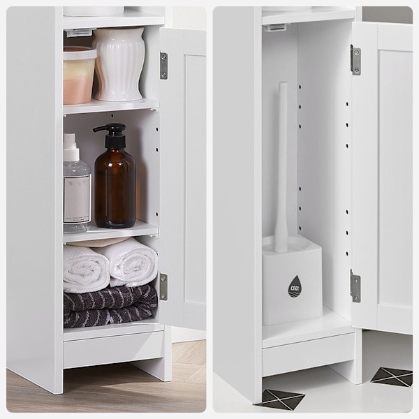 Rootz White Badeværelsesskab - Opbevaringsorganisator - MDF-møbler - Kompakt design - Anti-Tip-enhed - Nem montering - 18cm x 20cm x 80cm