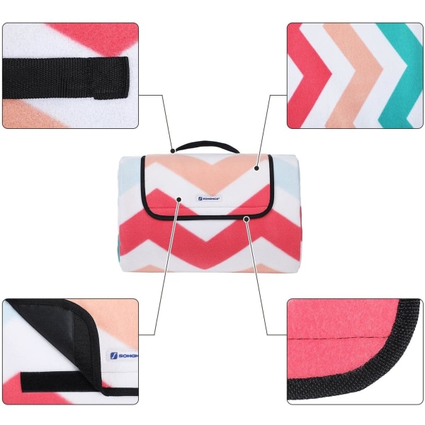 Rootz Picnic Tæppe - Fleece - Varmeisolerende - Vandtæt - Håndtag - Pink - 200 x 200 cm