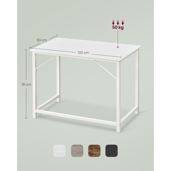 Rootz Maple White Skrivebord - Studiebord - Skrivebord - Spånplade og stålkonstruktion - Rummelig overflade - Nem montering - 50cm x 100cm x 76cm