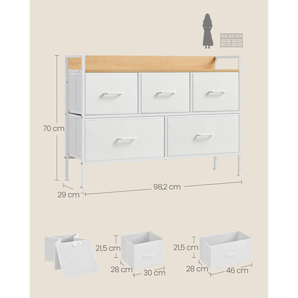 Rootz kommode - Opbevaringsskab - Kommode - Spånplade & MDF - Stålramme - Cloud White - Eg Beige - 29cm x 98,2cm x 70cm