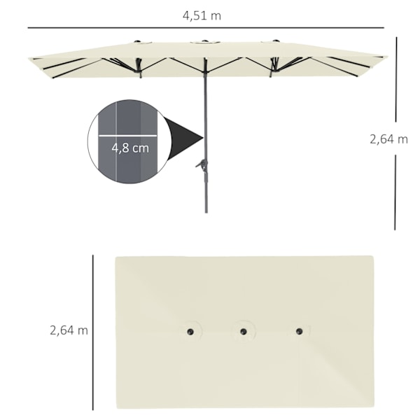 Rootz Kaksipuolinen sateenvarjo - Parasol - Auringonpohja - UPF50+ Protection - 451 cm x 264 cm - alumiinimasto