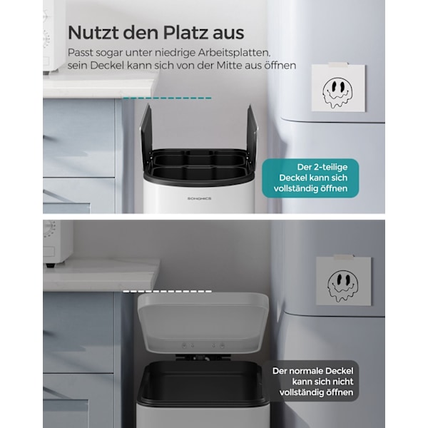 Rootz stål skraldespand - Affaldsspand - Skraldespand - Fodpedal - Cloud White-Metallic Silver - PP Plast Indvendig spand - 20L & 30L Kapacitet - 49 c
