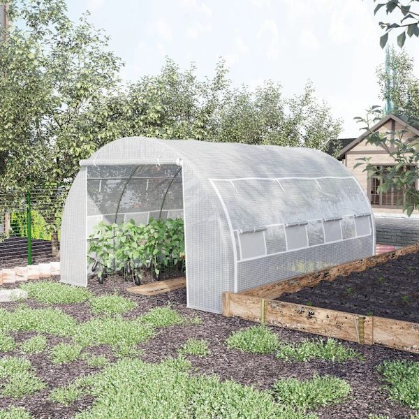 Rootz Tunnel Drivhus - Walk-in Grow House Telt - Roll Up Walls - Zip dør - Galvaniseret stålramme - Forstærket dæksel - Hvid - 4x3x2m
