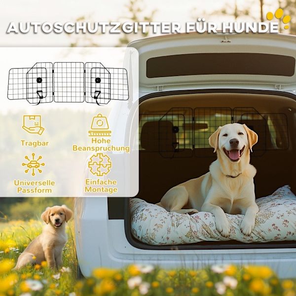 Rootz Car Dog Gate - Justerbar Pet Safety Divider - Foldbar rejsebarriere - Stålkonstruktion - 93-150 cm x 42 cm - Sort
