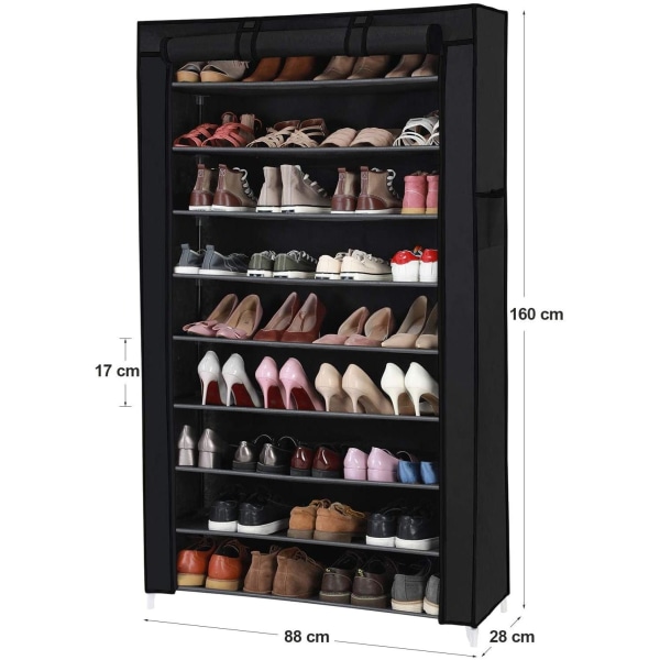 Rootz Skostativ - Skoskab - 10 niveauer - Stof - 40 par sko - Sort - 88 x 28 x 160 cm