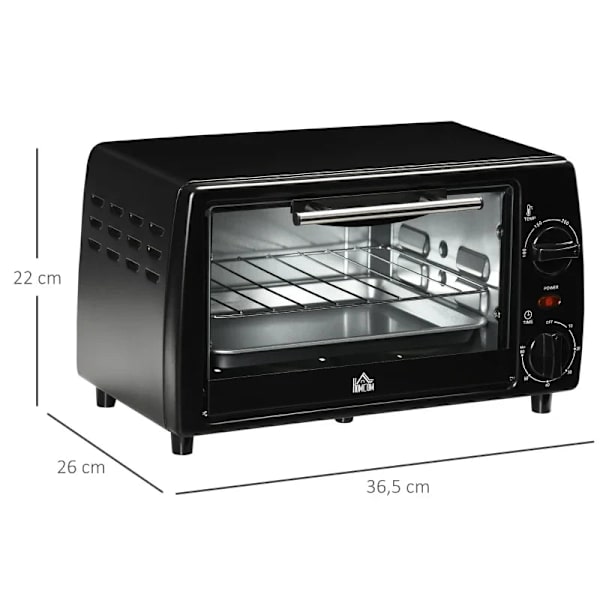 Rootz - Miniugn - Brödrostsugn - 1 bakplåt - 1 grillgaller - Bakplåt - Timerfunktion - Rostfritt stål - Härdat glas - Svart - 36,5 Cm X 26 Cm X 22 Cm