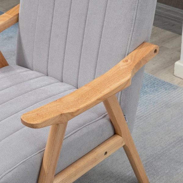 Rootz Fåtölj i Scandi Design - Sammetslook - Massivt trä - Stoppad stol - Natur + Grå - 68cm x 74cm x 82cm