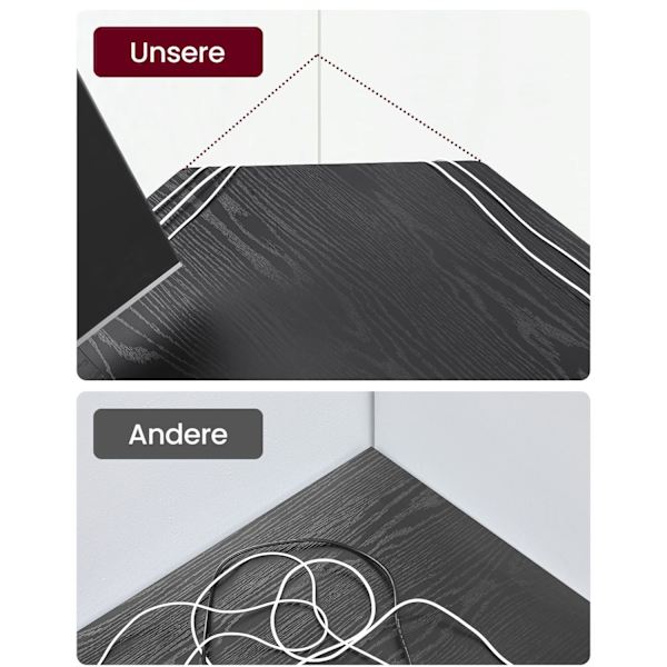 Rootz Datorbord - Kontorsbord - Studiebord - Spånskiva och stål - Svart med träfibrer - 138cm x 138cm x 76cm - Rymlig arbetsyta - Robust konstruktion