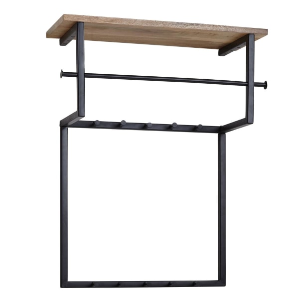 Rootz design væggarderobe mango massivt træ metal 60x76x26 cm - Knagestang med hylde og bøjlestang - Entre garderobe garderobeskab væg træ