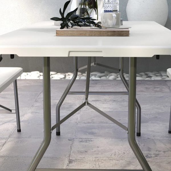 Rootz Havebord - Haveklapbord - Udendørsbord - Pulverlakeret stålstel - Hvid + Grå - 180 cm x 75 cm x 73 cm