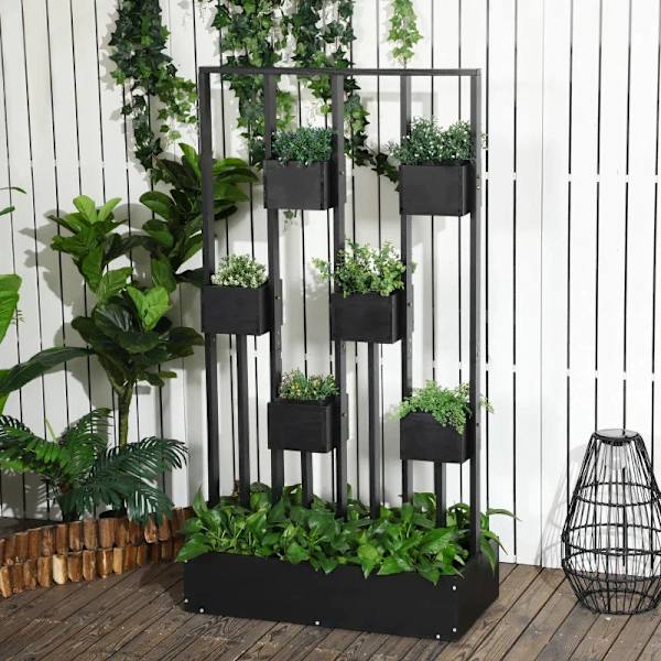 Rootz Plant Box - Kombination - Modulär design - Stativram - Naturligt trä - Svart - 90 x 45 x 170 cm