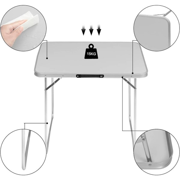 Rootz Bärbart campingbord i aluminium - Fällbart utomhusbord - Kompakt hopfällbart bord - Lätt - 60 cm x 70 cm x 80 cm