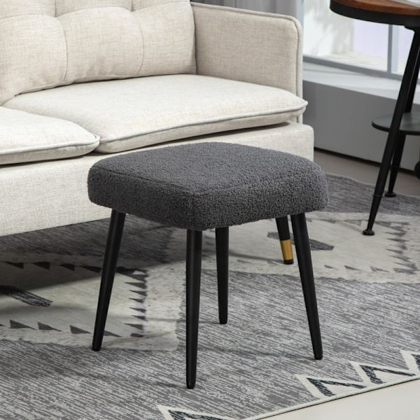 Rootz Pall - Fotstöd - Osmanskt - Tyg i kashmirlook - Accentstol - 42 cm x 42 cm x 47 cm - Mörkgrå - Stålben - 10 cm kudde