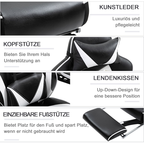 Rootz Gaming Chair - Racing Chair - Ergonomic Seat - Reclining Comfort - 65 cm x 70 cm x 118,5-126,5 cm - Justerbart fotstöd och 360 ° svivel