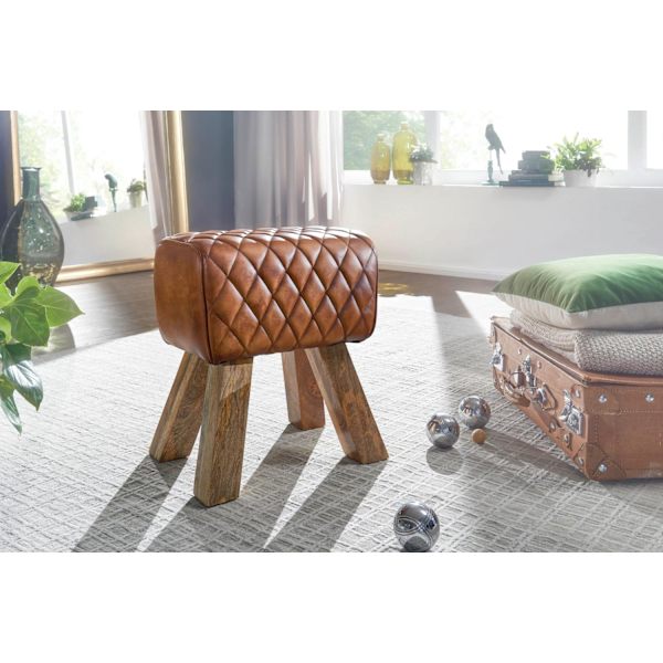 Rootz pall äkta läder - massivt trä 40x48x27 cm Modern fotpall - Turnbock läderpall brun - Liten pall Klädd träpall med läderöverdrag