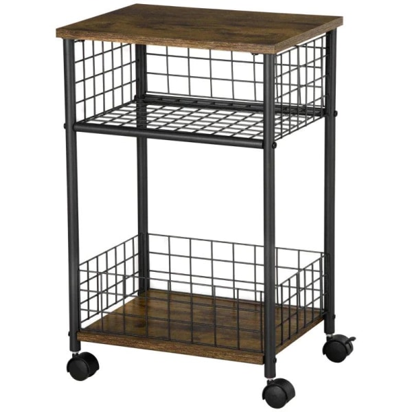Rootz Køkkenvogn - Serveringsvogn - Industrielt design - 1 hylde 1 opbevaringskurv 4 hjul - spånplade/stål - sort/brun - 40 cm x 30 cm x 62 cm