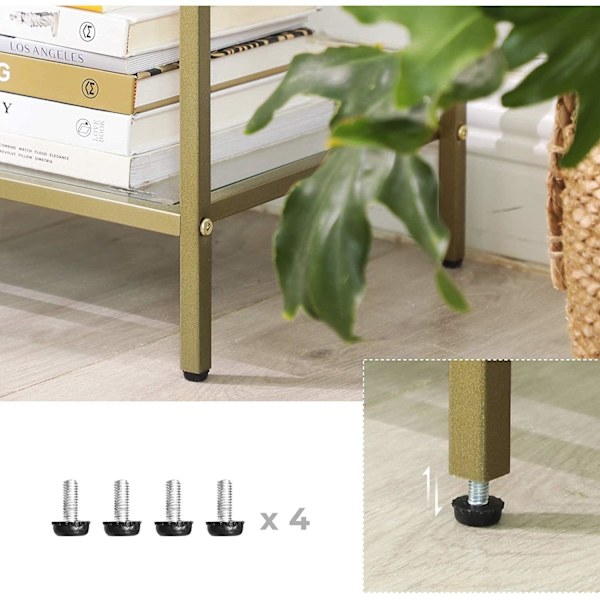 Rootz Konsolbord - Sidobord - 3 hyllor - Förvaringsställ - Glas - Metall - Guld - 100 x 30 x 73 c