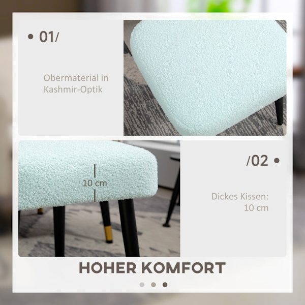 Rootz skammel med kashmir-look stof - Fodstøtte - Stålben - Lyseblå - 42cm x 42cm x 47cm