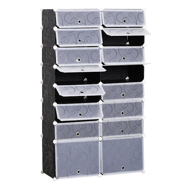 Rootz Kenkäkaappi - Kenkäteline - Järjestäjä - Vaatekaappi - Osastokaappi - 16 kuutiota - PP - Musta - Valkoinen - 95 x 3 7 x 160 cm