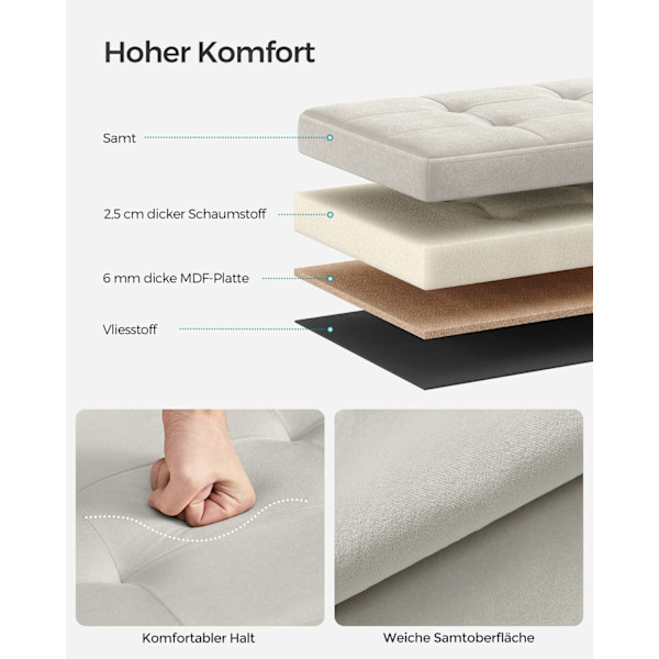 Rootz Velvet Seat Chest - Cream Ottoman - Förvaringspall - MDF & skumklädd - 38cm x 38cm x 38cm - 2,5 kg Vikt - 300kg Kapacitet