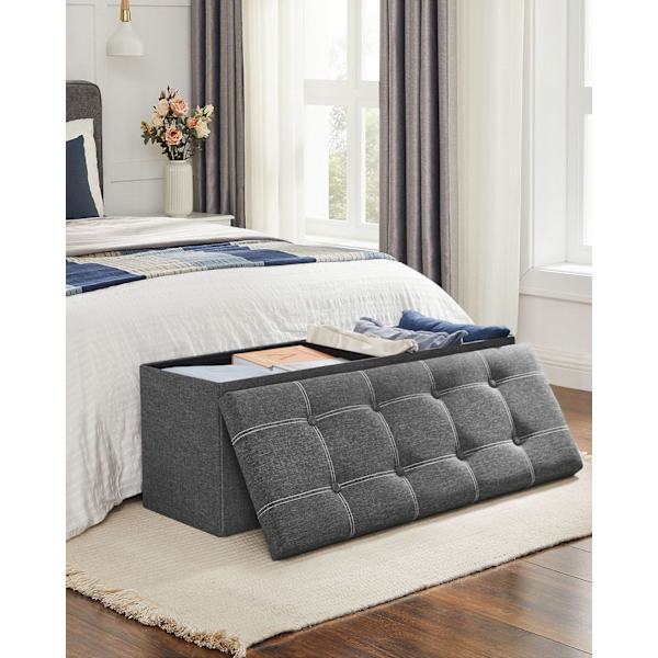 Rootz Seat Chest Ottoman - Förvaringsbänk - Mörkgrå - MDF - Imiterat linne - Skum - Stor förvaringskapacitet - Robust konstruktion - Mångsidig användn
