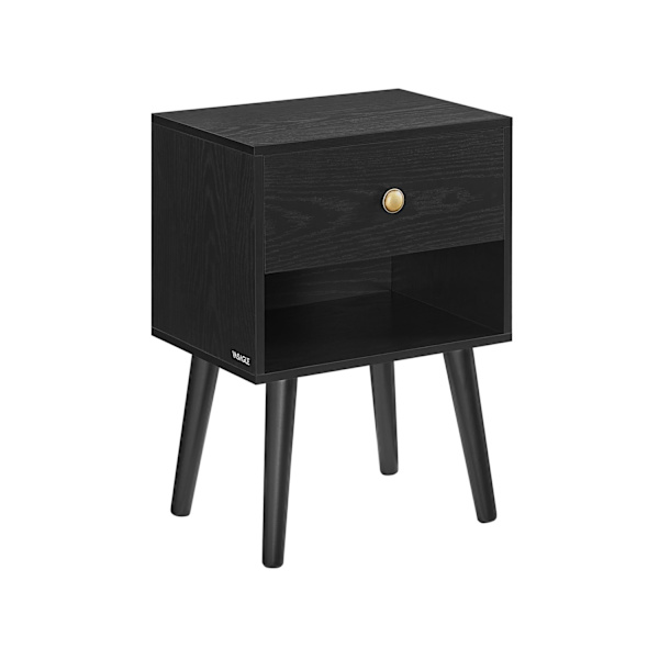 Rootz Ebony Black Sengebord - Natbord - Opbevaringsskab - Spånplade, MDF, massivt træ - 28 cm x 39 cm x 55 cm - 5,4 kg - Nem montering