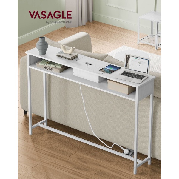 Rootz Snehvide spånpladestålsidebord - Endebord - Natbord - Power Strip - Letvægts - Robust - Nem montering - 25 cm x 120 cm x 81,1 cm