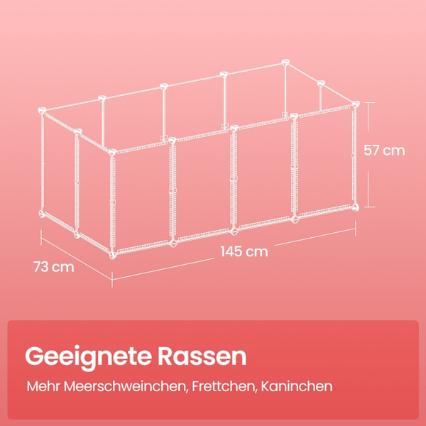 Rootz Small Animal Inclosure - PlayPen With Floor Panels - Hamster Cage - Waterproof Surface - 145cm x 73 cm x 57 cm