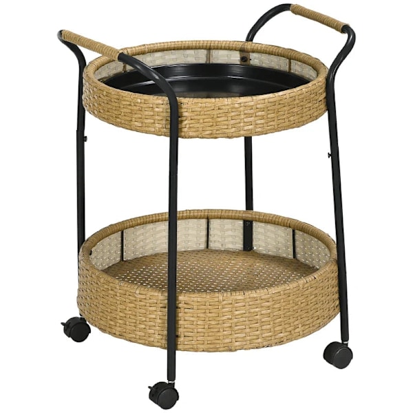 Rootz udendørs serveringsvogn - 2 niveaus bremser - polyrattan - metalramme - stål-PE rattan - gul-sort - Φ50 x 66H cm