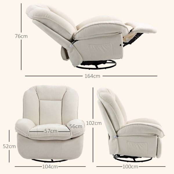 Rootz Liggstol - TV-stol - 360° vridbar - Gungfunktion - Chenilletyg - Fjäderstoppning - 104cm x 100cm x 102cm