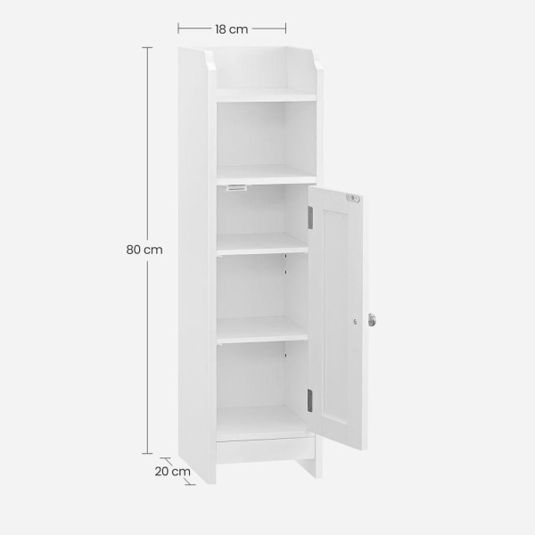 Rootz Badrumsskåp - Badrumsskåp med 2 dörrar - Smalt badrumsskåp - Badrumsförvaringslösning - Sminkskåp - Vit - MDF - 18 x 20 x 80 cm (L x B x H)