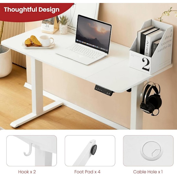 Rootz Elektrisk Højdejusterbart Skrivebord - Stående Skrivebord - Sit-Stå Skrivebord - Sundhedsmæssige fordele - 120 cm x 60 cm - T-formet stålramme