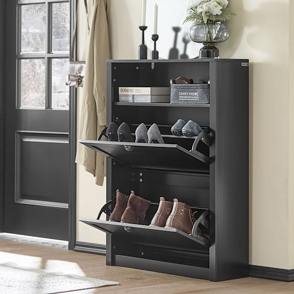 Rootz Skoskab med 2 klapper - Skovipper - Skokommode - Robust MDF-konstruktion - Ekstra opbevaringsrum - Kan monteres på væggen - 80 cm x 110 cm x 24