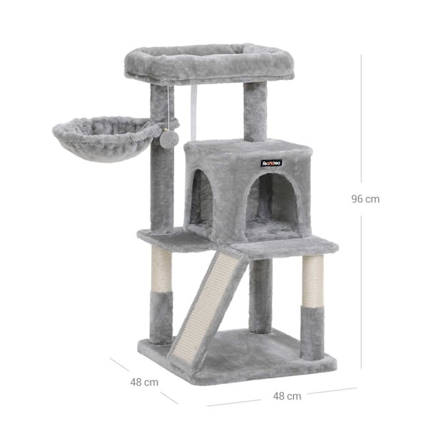 FEANDREA Cat Scratching Post - Cat Tower - Kitty Condo - Sisal Scratcher - Plyschplattformar - Mysig grotta - 48cm x 48cm x 96cm