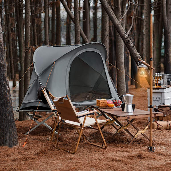 Rootz 4-i-1 campingtältsats - Campsäng - Campingsäng - Sovsäck - Slitstark Oxford-nylon - Enkel transport - Myggskydd - 194cm x 147cm x 87cm