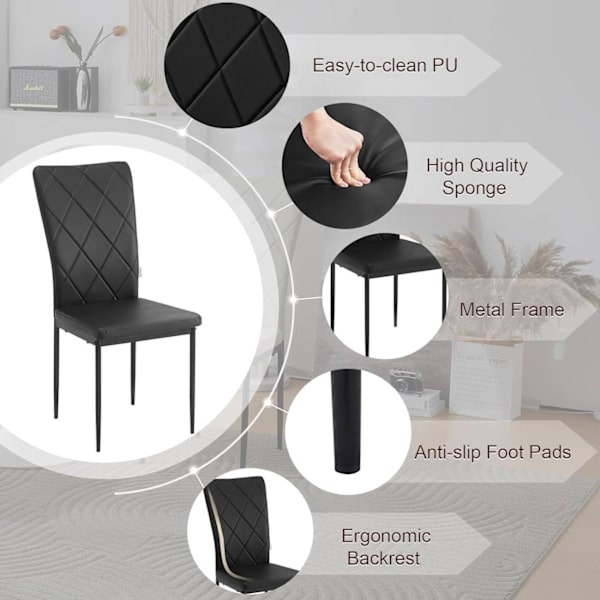 Rootz matstolar Set med 4 - Moderna köksstolar - Kontorssittplatser - Bekväm vadderad sits - Ergonomiskt högt ryggstöd - Slitstark metallram - 42 cm x