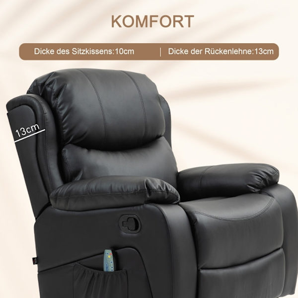 Rootz TV-lænestol med massagefunktion - Opvarmet biografstol - 360° rotation - Rocker Recliner - 8 massagepunkter - Tyk polstring - Fjernbetjening - 9