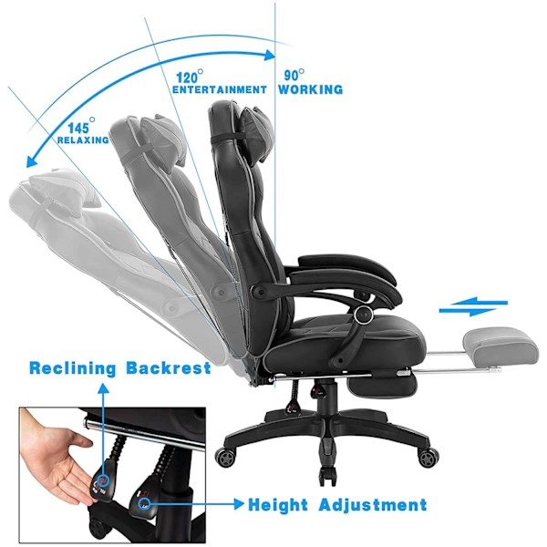 Rootz Ultimate Gaming Chair - Ergonominen toimistotuoli - Säädettävä tietokonetuoli - High Density Foam -tuki - Säädettävä korkeus 121cm-128cm - Istui